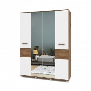 Шкаф 4-х створчатый с зеркалом Виора В41 1600х520х2100 Табачный дуб/белый