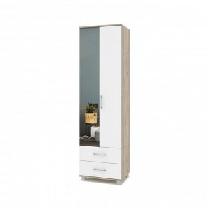 Шкаф 2-х створчатый с зеркалом и 2мя ящиками Карина К23 600х420х2100  Серый дуб/белый