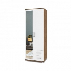 Шкаф 2-х створчатый с зеркалом и 2мя ящиками Ева Е24 800х520х2100 Табачный дуб/белый