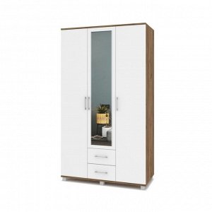 Шкаф 3-х створчатый с зеркалом и 2мя ящиками Ева Е34 1200х520х2100 Табачный дуб/белый