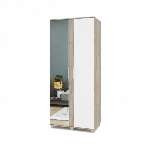 Шкаф 2-х створчатый с зеркалом Пандора П22 900х520х2100 Серый дуб/белый