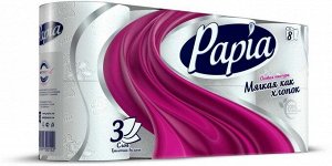 Туалетная бумага Papia, 3 слоя,12 рулонов, белая