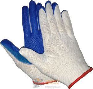 Перчатки белые синяя ладошка красн. кайма №21