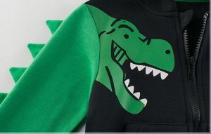 Черная Кофта с капюшоном и зелёным динозавром