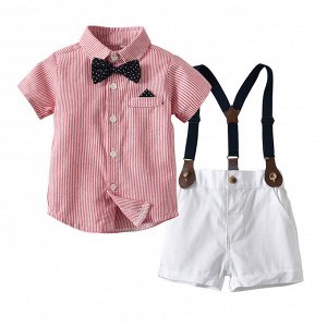 Костюм белые шорты+ розовая  рубашка с подтяжками  и бабочкой