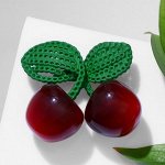 Брошь &quot;Вишенки&quot; вязаные листья, цвет бордово-зелёный в золоте