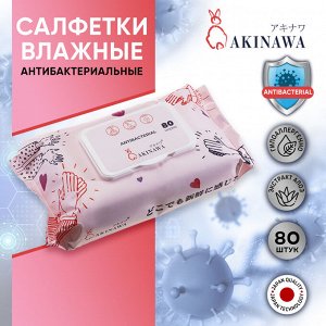 AKINAWA Антибактериальные влажные салфетки с Алое, 80 шт.