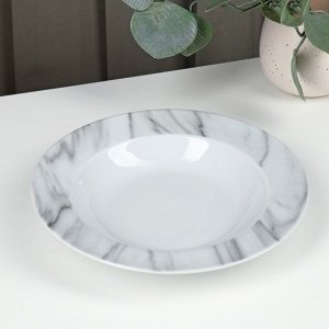 Тарелка керамическаялубокая Доляна «Мрамор», 300 мл, d=21 см, цвет белый и серый