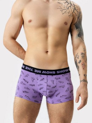 Мужские трусы-боксеры в фиолетовом цвете с рисунком в виде кед