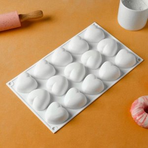 Форма для муссовых десертов и выпечки KONFINETTA «Сердца», 29,8x17,3x2,5 см, 15 ячеек (5x4,6 см), цвет белый