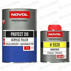 Грунт акриловый NOVOL Professional Protect 310 HS 4+1 (+отвердитель H 5520), чёрный, для различных материалов, 1л+250мл, арт. 37141+35822