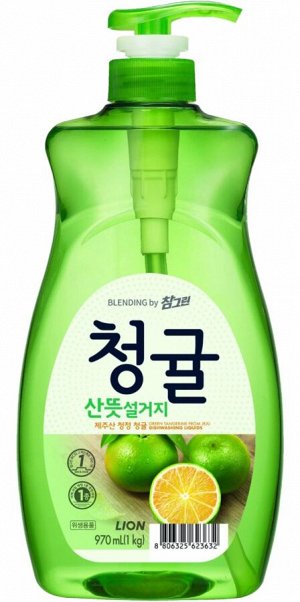 Lion Жидкость для мытья посуды Chamgreen Зеленый цитрус с дозатором, 0.97 л