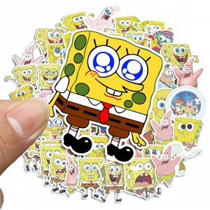 Наклейки на телефон, виниловые стикеры Губка Боб SpongeBob, 50шт., 3-7см.