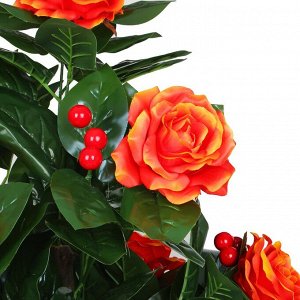 INBLOOM Растение искусственное Роза оранжевая, 160см, PEVA, цемент