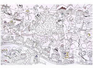 Большая раскраска по цифрам Новогодняя сказка