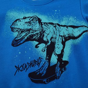 Детский синий свитшот с принтом Динозавр