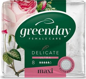 ПРОКЛАДКИ GREEN DAY ULTRA MAXI DRY DELICATE 8ШТ
