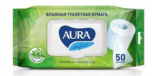 Влажная туалетная бумага Aura с крышкой 50шт