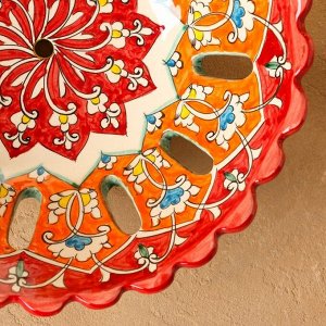 Фруктовница Риштанская Керамика "Цветы", 28 см, красная