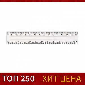 Линейка прозрачная Calligrata 15 см, пластиковая