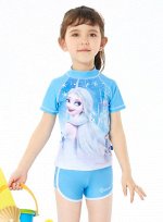 Купальный комплект (шорты + футболка) для девочек, принт &quot;Холодное сердце&quot;, цвет голубой