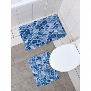 Набор ковриков для ванной и туалета Доляна «Бурлеск», 2 шт: 50?80, 40?50 см, цвет синий