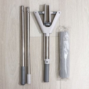 Швабра для мытья пола PVA Raccoon, со складным отжимом, насадка 28x6 см, стальная ручка с 3 секциями 130 см
