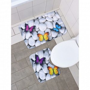 Набор ковриков для ванной и туалета Доляна «Камни», 2 шт: 40?50, 50?80 см, цвет белый