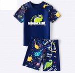 Купальный комплект (шорты+футболка) для мальчиков, принт &quot;Динозавры&quot;, цвет синий