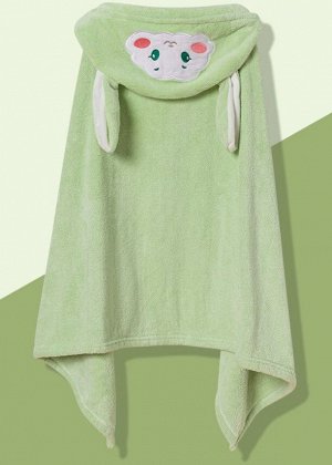 Полотенце детское с ушками на капюшоне, принт "Кролик", цвет зеленый