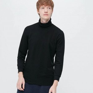 UNIQLO Extra Warm Heattech — мужская теплая термо-водолазка с рукавами 3/4 - 09 BLACK