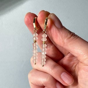 Серьги длинные с Розовым кварцем