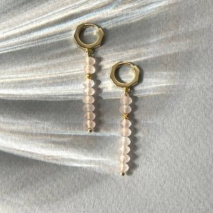 Серьги длинные с Розовым кварцем