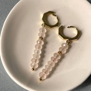 Серьги длинные с Розовым кварцем