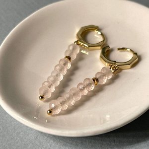Серьги длинные с Розовым кварцем