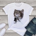 Женская футболка, принт &quot;котенок&quot;, цвет белый