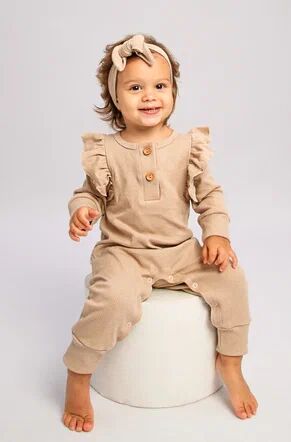 Комбинезон детский с рюшами AMAROBABY Fashion, бежевый