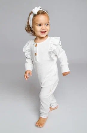 Комбинезон детский с рюшами AMAROBABY Fashion, молочный