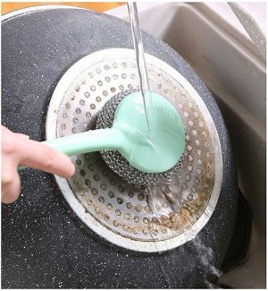 Щетка металлическая для мытья посуды с ручкой/Металлическая щетка