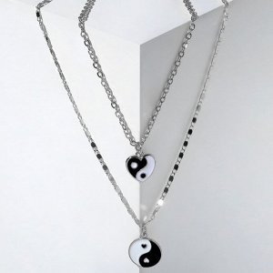 Кулон Кулон "Инь-ян" двойная гармония, сердце, цвет чёрно-белый в серебре, 50см