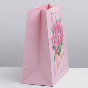 Пакет ламинированный вертикальный «Тюльпаны 8 марта», ML 23 × 27 × 11,5 см