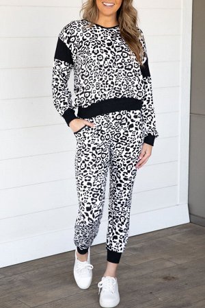 Черно-белый леопардовый комплект: джоггеры + джемпер