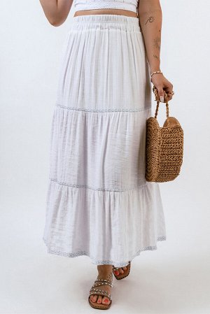 Белая многоярусная юбка-макси с отделкой из кроше