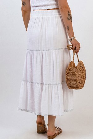 Белая многоярусная юбка-макси с отделкой из кроше