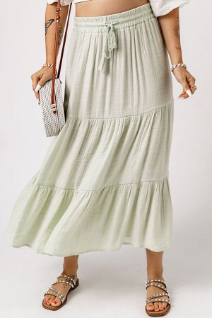 Светло-зеленая многоярусная юбка-макси с эластичным поясом