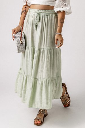 Светло-зеленая многоярусная юбка-макси с эластичным поясом