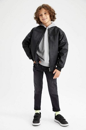 Куртка-бомбер из искусственной кожи с воротником-бомбером для мальчиков
