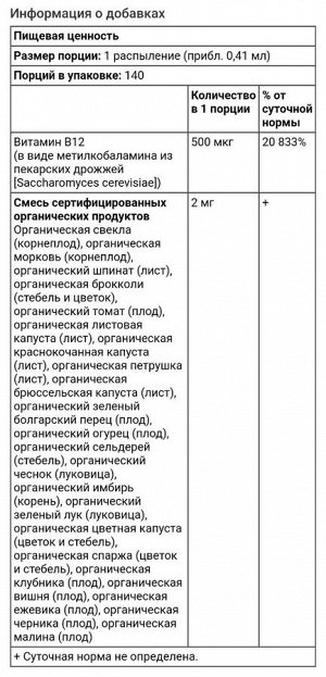 MyKind Organics, органический спрей с витамином B12, со вкусом малины, 58 мл