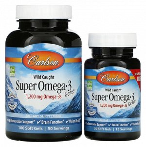 Wild Caught Super Omega-3 Gems, высокоэффективная омега-3 из морской рыбы, 600 мг, 100 плюс 30 капсул