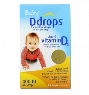 Жидкий витамин D3 для детей, 400 МЕ, 90 капель, 2,5 мл